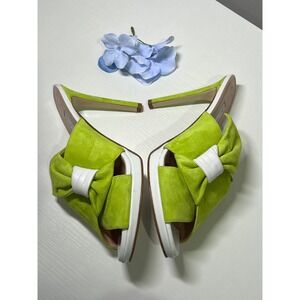 Tara Grinna Lime Green Suede Bow Mule Heels Handmade in Italy Size 38